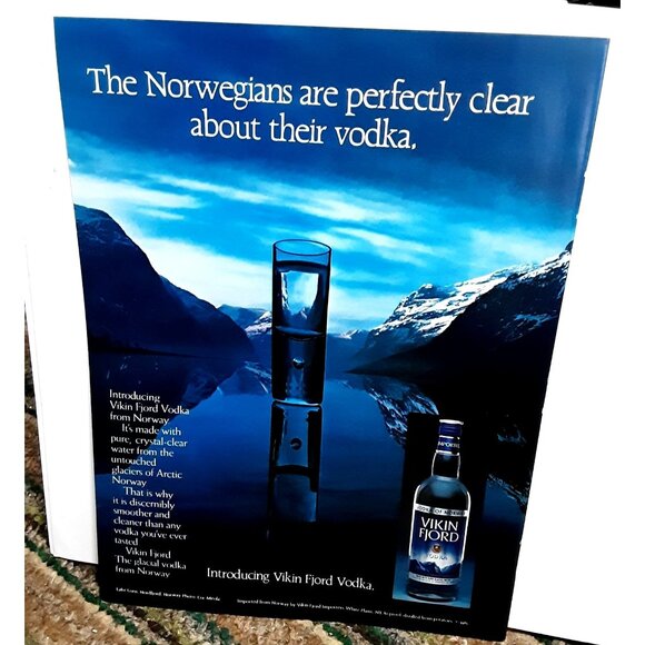 1986 Vikin Fjord Vodka and Camel Cigarettes Original Print Ad - Picture 1 of 2